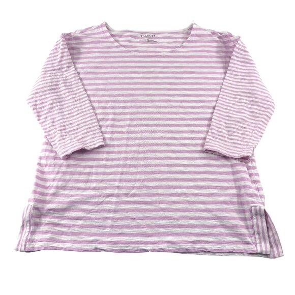 Talbots Petite Lp Lavender & White Striped Cotton Top 3/4 Sleeves Knit Cotton - Picture 1 of 5